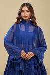 Anamika Khanna_Blue Embroidery High , Round Indigo Bubble Tunic And Draped Skirt Set_at_Aza_Fashions