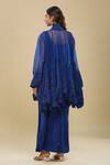 Shop_Anamika Khanna_Blue Embroidery High , Round Indigo Bubble Tunic And Draped Skirt Set_at_Aza_Fashions