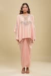 Anamika Khanna_Pink Embroidery Round Neck Tunic And Draped Skirt Set _Online_at_Aza_Fashions