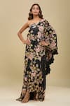 Buy_Anamika Khanna_Black Embroidery Asymmetric Floral Cape And Draped Skirt Set _at_Aza_Fashions