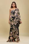 Buy_Anamika Khanna_Black Embroidery Asymmetric Floral Cape And Draped Skirt Set _Online_at_Aza_Fashions