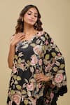 Shop_Anamika Khanna_Black Embroidery Asymmetric Floral Cape And Draped Skirt Set _Online_at_Aza_Fashions