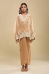 Anamika Khanna_Beige Embroidery V-, Round Tunic With Draped Skirt _Online_at_Aza_Fashions