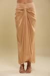 Anamika Khanna_Beige Embroidery V-, Round Tunic With Draped Skirt _at_Aza_Fashions