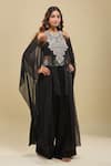 Buy_Anamika Khanna_Black Sequins, Embroidery Round , Square Cape And Pant Set _at_Aza_Fashions