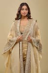 Anamika Khanna_Gold Sequins, Embroidery V-, Square Jacket And Draped Saree Pant Set _Online_at_Aza_Fashions