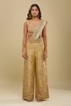 Buy_Anamika Khanna_Gold Sequins, Embroidery V-, Square Jacket And Draped Saree Pant Set _Online_at_Aza_Fashions