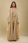Anamika Khanna_Gold Sequins, Embroidery V-, Square Jacket And Draped Saree Pant Set _at_Aza_Fashions