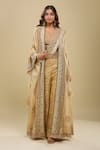 Buy_Anamika Khanna_Gold Sequins, Embroidery V-, Square Jacket And Draped Saree Pant Set 