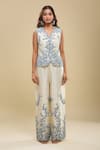 Anamika Khanna_Ivory Embroidery V-neck Jacket Top And Pant Set _Online_at_Aza_Fashions