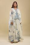 Anamika Khanna_Ivory Embroidery V-neck Jacket Top And Pant Set _at_Aza_Fashions