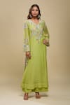 Buy_Anamika Khanna_Lime Sequins, Embroidery V-neck Green Kurta And Palazzo Set _at_Aza_Fashions