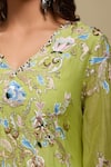 Buy_Anamika Khanna_Lime Sequins, Embroidery V-neck Green Kurta And Palazzo Set 