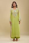 Buy_Anamika Khanna_Lime Embroidery V-neck Green Kurta And Palazzo Set _Online_at_Aza_Fashions
