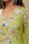 Anamika Khanna_Lime Embroidery V-neck Green Kurta And Palazzo Set _at_Aza_Fashions