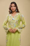 Buy_Anamika Khanna_Lime Embroidery V-neck Green Kurta And Palazzo Set 
