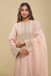 Anamika Khanna_Pink Embroidery Round Neck Kurta Pant Dupatta Set _at_Aza_Fashions