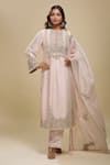 Shop_Anamika Khanna_Pink Embroidery Round Neck Kurta Pant Dupatta Set _Online_at_Aza_Fashions