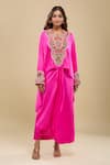 Buy_Anamika Khanna_Pink Embroidery Round Neck Bright Tunic And Skirt Set _Online_at_Aza_Fashions