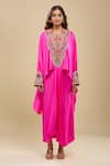 Shop_Anamika Khanna_Pink Embroidery Round Neck Bright Tunic And Skirt Set _Online_at_Aza_Fashions