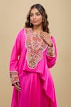 Anamika Khanna_Pink Embroidery Round Neck Bright Tunic And Skirt Set _at_Aza_Fashions