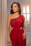 Aariyana Couture_Red Viscose, Crepe Embroidery Pre-draped Saree With One Shoulder Bustier 