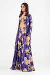 Amrood_Blue Silk Halter , Open Floral Print Royal Sharara Set _Online_at_Aza_Fashions
