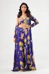 Shop_Amrood_Blue Silk Halter , Open Floral Print Royal Sharara Set _Online_at_Aza_Fashions