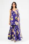 Amrood_Blue Silk Embroidery Scoop Neck Floral Printed Kurta Sharara Set _Online_at_Aza_Fashions