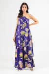 Buy_Amrood_Blue Silk Embroidery Asymmetric Royal Floral Kurta And Flared Pant Set _at_Aza_Fashions