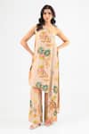 Buy_Amrood_Beige Silk Embroidery Asymmetric Floral Kurta And Flared Pant _at_Aza_Fashions