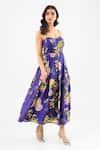 Amrood_Blue Silk Sweetheart Neck Floral Print Royal Dress _Online_at_Aza_Fashions