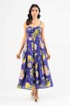 Shop_Amrood_Blue Silk Sweetheart Neck Floral Print Royal Dress _Online_at_Aza_Fashions