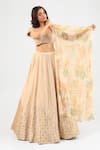 Amrood_Beige Silk Embroidery, Beads Round Neck Lehenga Set _at_Aza_Fashions