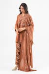 Amrood_Brown Embroidery Split V-neck Moccha Mouse Kurta Set _at_Aza_Fashions