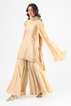 Buy_Amrood_Beige Embroidery Mandarin Collar Pure Banarsi Kurta Sharara Set _Online_at_Aza_Fashions