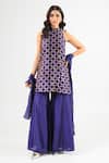Buy_Amrood_Blue Embroidery Mandarin Collar Deep Kurta Pant Set _at_Aza_Fashions