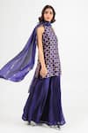 Shop_Amrood_Blue Embroidery Mandarin Collar Deep Kurta Pant Set _Online_at_Aza_Fashions