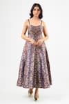 Buy_Amrood_Blue Embroidery Sweetheart Neck Deep Pure Banarsi Dress _at_Aza_Fashions