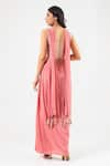Shop_Amrood_Pink Tassels Square Neck Pure Banarsi Skirt Corset Dupatta Set _at_Aza_Fashions