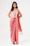 Buy_Amrood_Pink Tassels Square Neck Pure Banarsi Skirt Corset Dupatta Set _at_Aza_Fashions