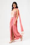 Buy_Amrood_Pink Tassels Square Neck Pure Banarsi Skirt Corset Dupatta Set _Online_at_Aza_Fashions