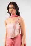 Amrood_Pink Tassels Square Neck Pure Banarsi Skirt Corset Dupatta Set _at_Aza_Fashions