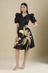 Buy_Naintara Bajaj_Black Cotton V-neck Floral Print Dress _at_Aza_Fashions