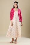 Buy_Naintara Bajaj_Pink Round Neck Ikat Handloom Jacket And Dress Set _at_Aza_Fashions