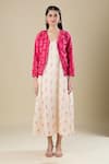 Shop_Naintara Bajaj_Pink Round Neck Ikat Handloom Jacket And Dress Set 