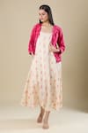Naintara Bajaj_Pink Round Neck Ikat Handloom Jacket And Dress Set _Online