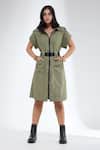 Buy_Krati Jain_Olive Green Cotton Collared Light Front Open Shirt Dress _Online_at_Aza_Fashions