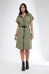 Buy_Krati Jain_Olive Green Cotton Collared Light Front Open Shirt Dress _at_Aza_Fashions