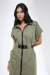 Shop_Krati Jain_Olive Green Cotton Collared Light Front Open Shirt Dress _Online_at_Aza_Fashions